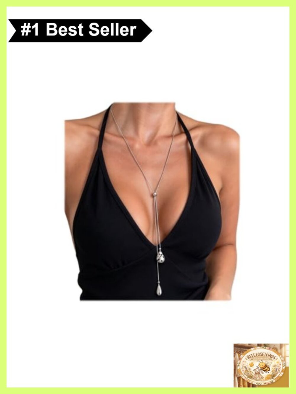Bolo Tie Necklace Women Teardrop Dangle Lariat Y-Chain Adjustable